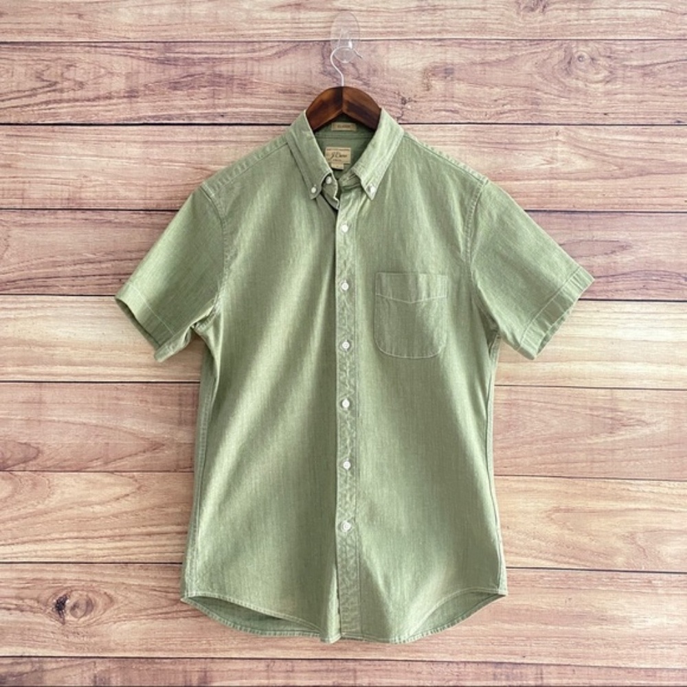 J Crew Mens Green stretch classic short sleeve casual button down shirt Small